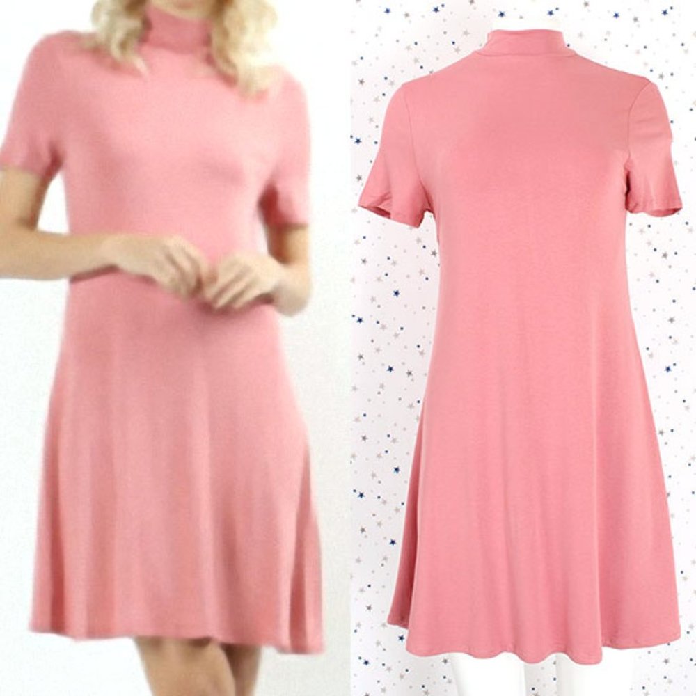 Short Sleeve Mock Neck Dress Dusty Rose